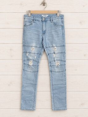 Hustle Women's Light Blue Slim Skinny Super Stretch Distressed Jeans Size 32